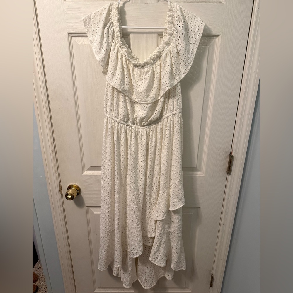 Lane Bryant White Asymmetrical Sundress with Ruffled Tiers